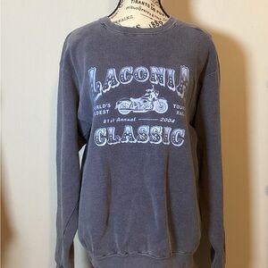 VINTAGE LACONIA BIKE WEEK 2004 WASHED DENIM COLOR HEAVY SWEATSHIRT SIZE MED